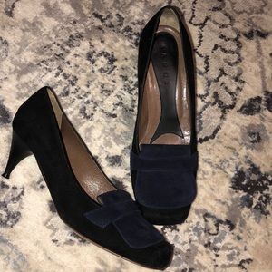 Marni Black Navy Suede Square Toe Heels